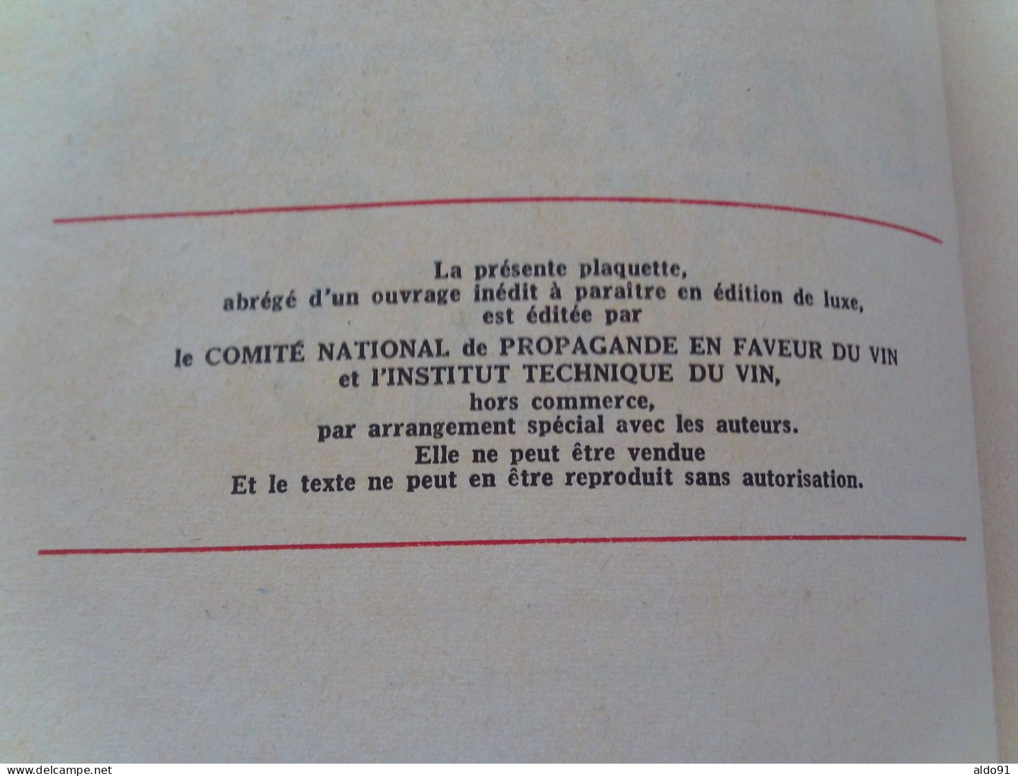 (Gastronomie - Œnologie...) -  Bréviaire De L'Amateur De Vins  (1951 - Hors Commerce)............voir Scans - Gastronomie