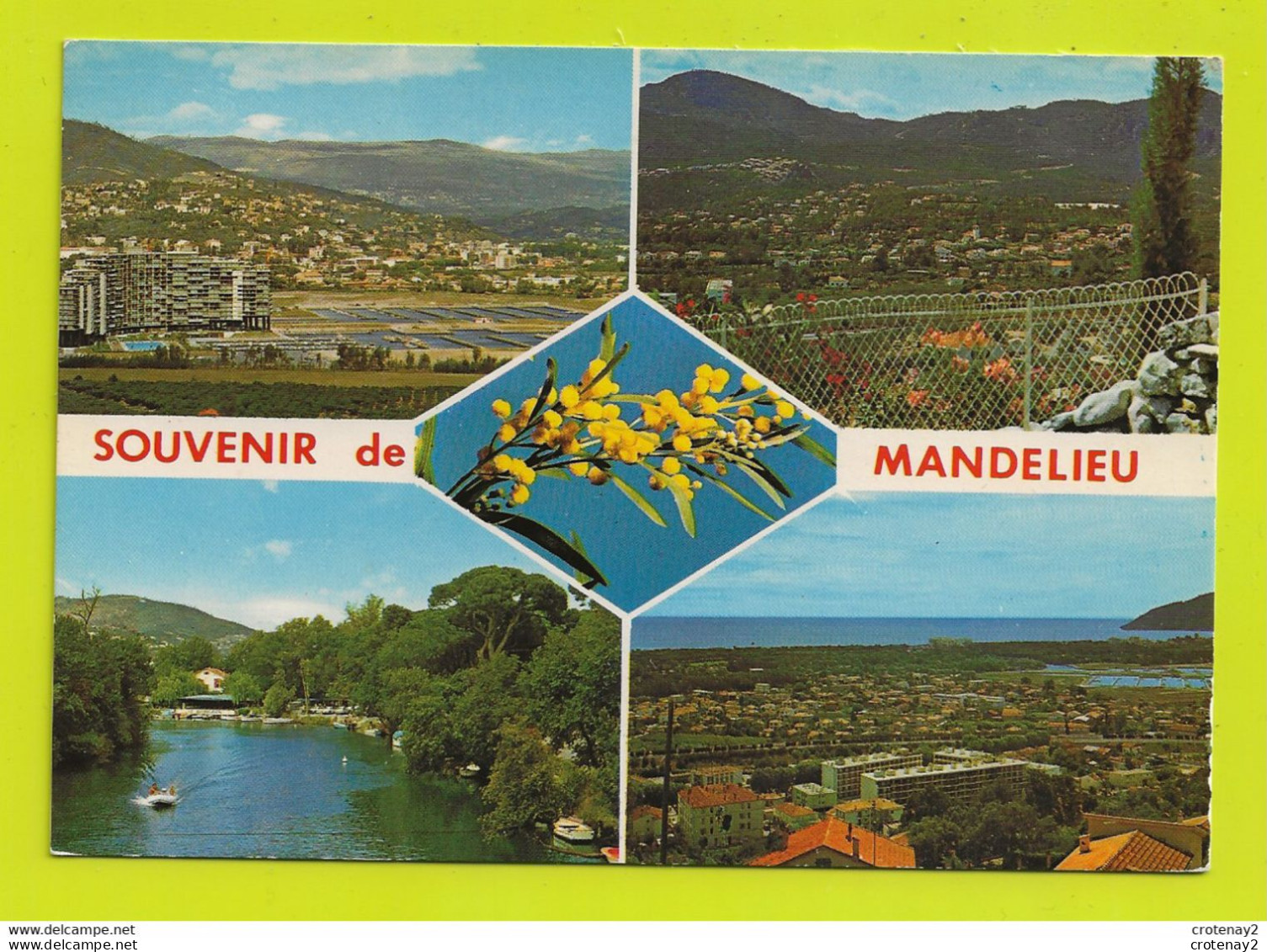 06 Souvenir De MANDELIEU Vers Cannes 4 Vues Et Mimosas Piscine La Siagne VOIR DOS Et Flamme En 1980 - Cannes
