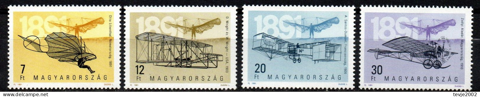 Ungarn 1991 - Mi.Nr. 4151 - 4154 A - Postfrisch MNH - Flugzeuge Airplanes - Avions