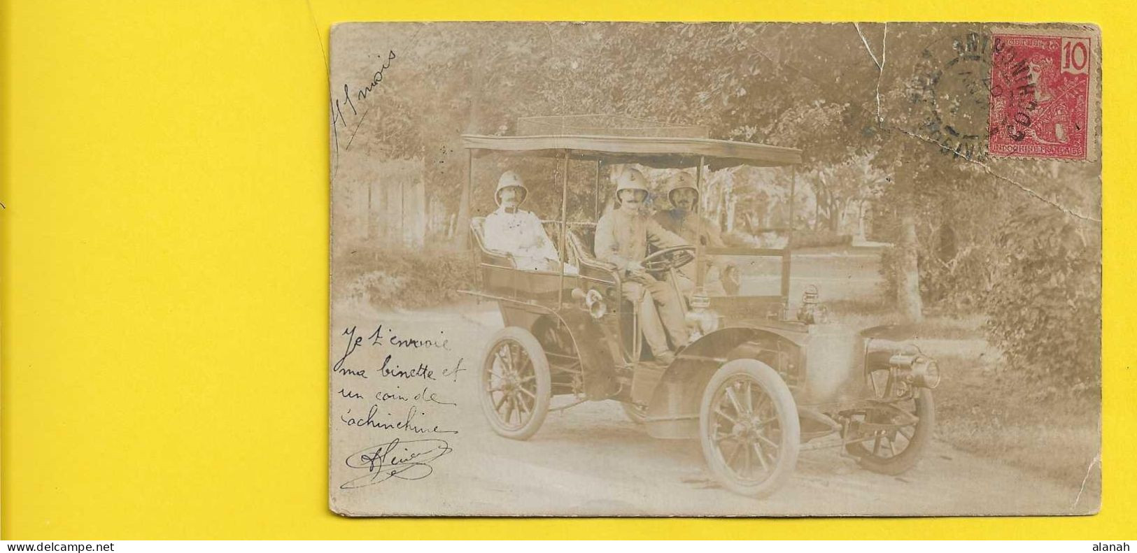 Carte Photo Voiture Et Militaires 1907 COCHINCHINE Viet-Nam - Vietnam