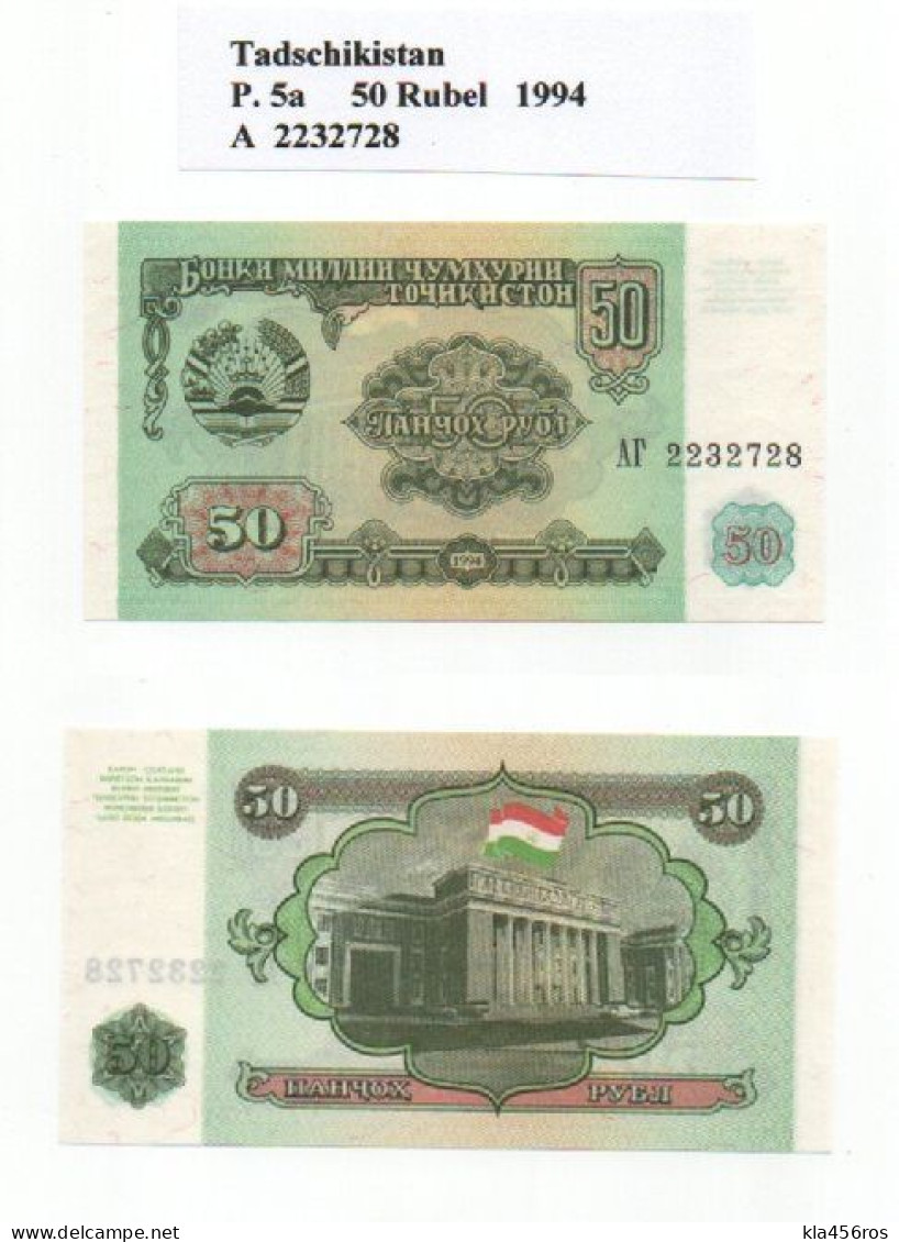 Tadschikistan  P.5a  50 Rubel 1994 UNC - Tadjikistan