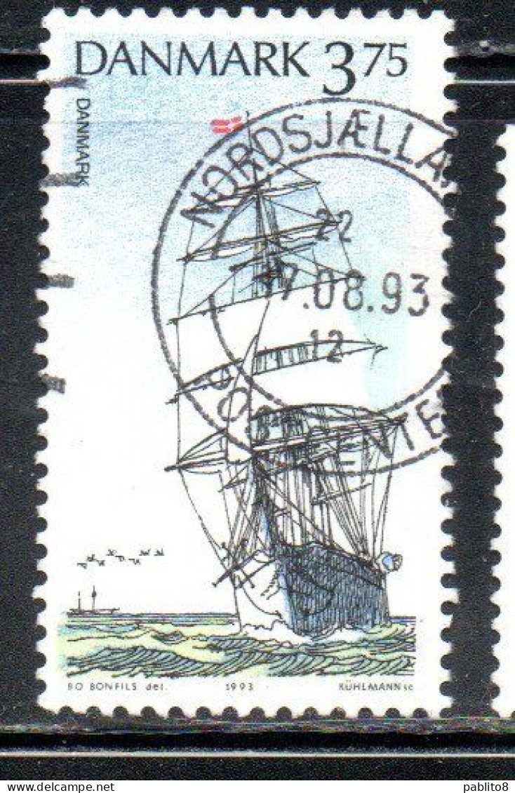 DANEMARK DANMARK DENMARK DANIMARCA 1993 TRAINING SHIPS SHIP 3.75k USED USATO OBLITERE' - Used Stamps