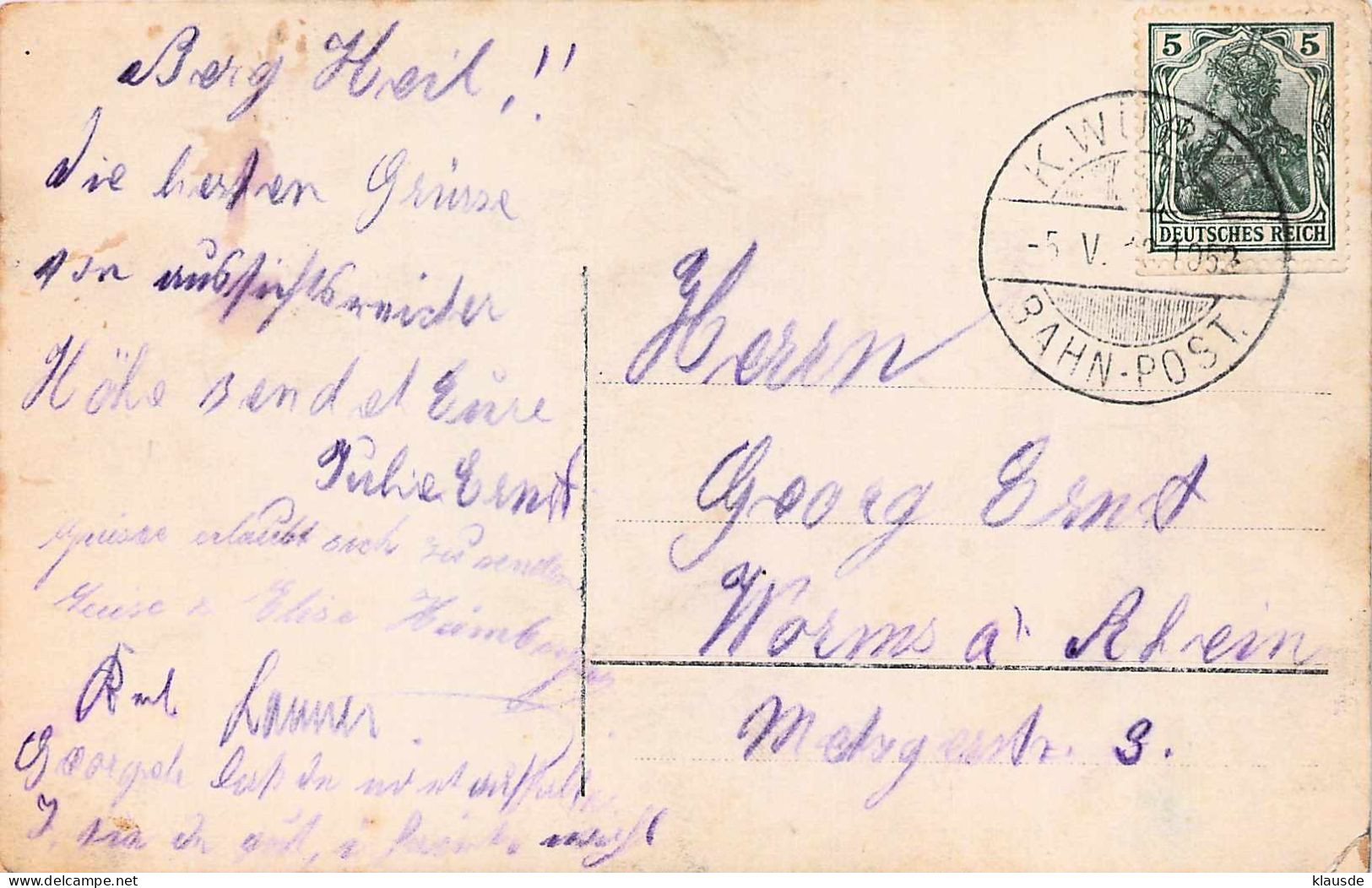 Greifenstein B. Holzelfingen Gel.1912 Bahnpoststempel - Autres & Non Classés