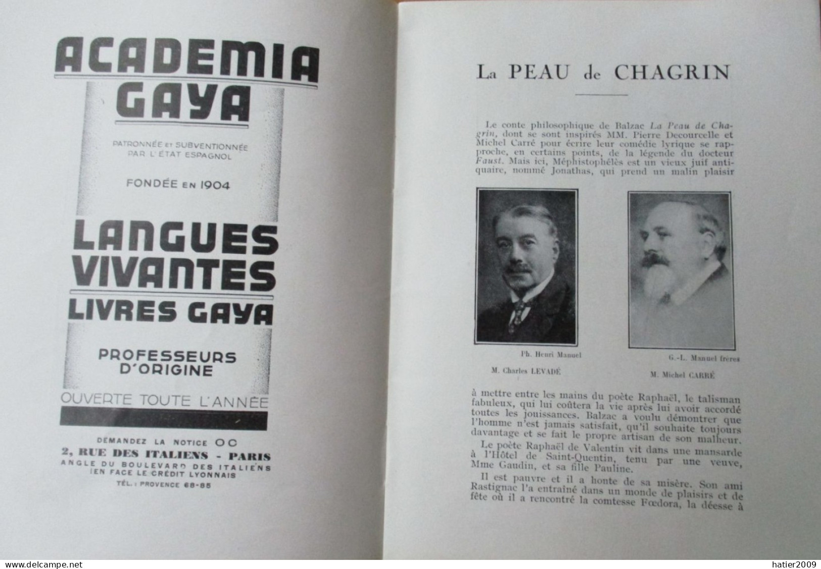 Programme THEATRE NATIONAL De L'Opera Comique "La  Peau De Chagrin - 31 Mars 1932 - Saison 1931 1932 - 32 Pages - Programmes