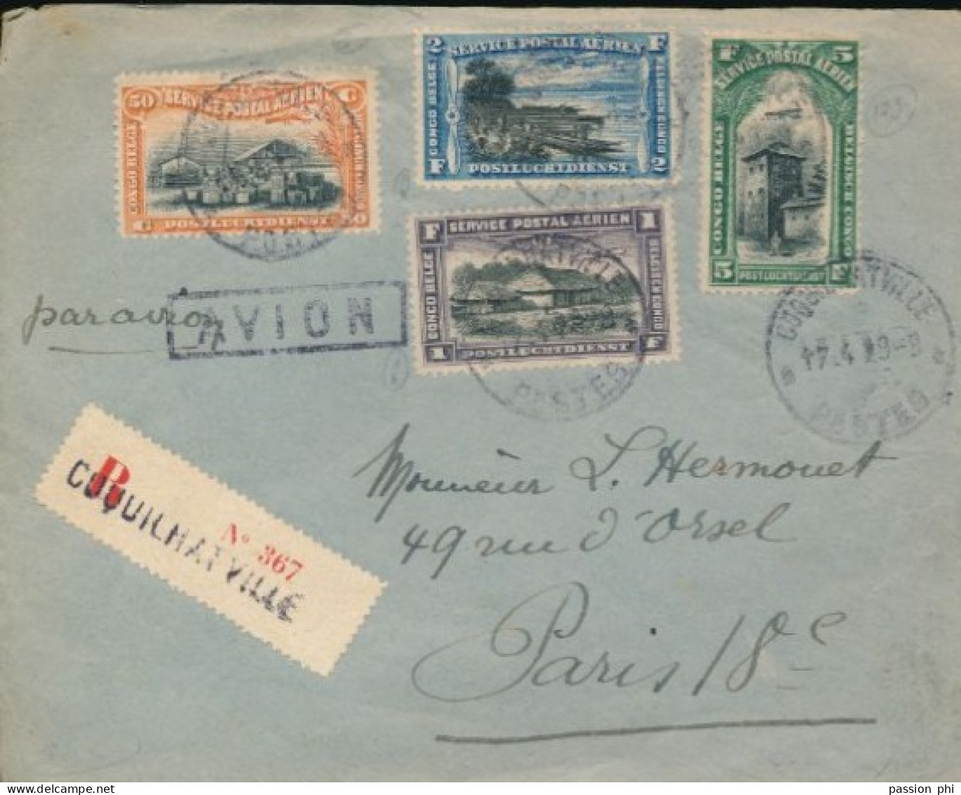 BELGIAN CONGO LETTRE DE PA EN RECOMMANDE DE COQUILHATVILLE 17.04.29 VERS PARIS - Lettres & Documents