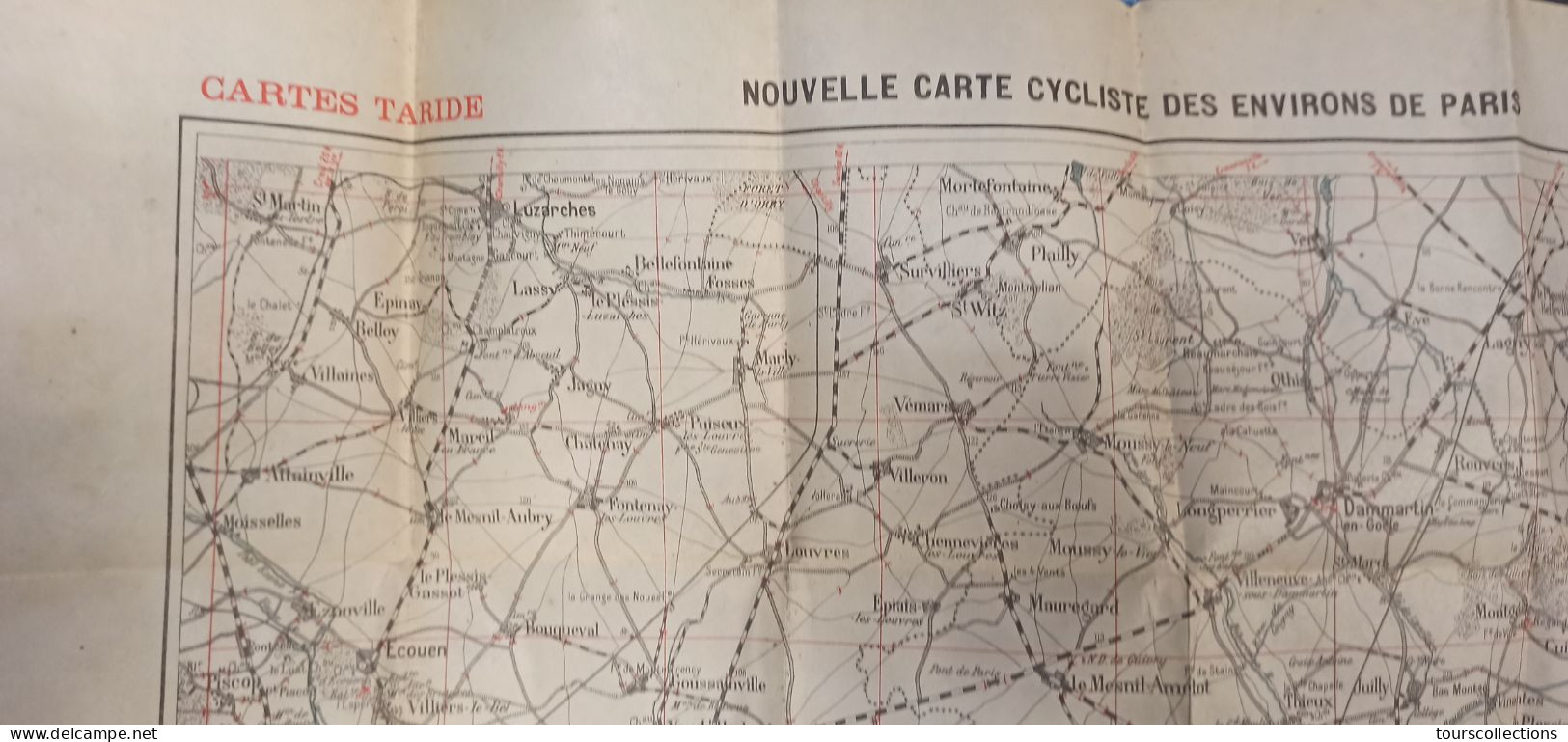 CARTE CYCLISTE ROUTIERE TARIDE 1900  Paris Nord Est : Luzarches St Denis Gonesse Lagny Clave Dammartin Dpt 95 93 77 60 - Cartes Routières