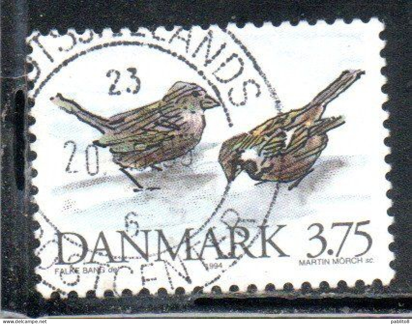 DANEMARK DANMARK DENMARK DANIMARCA 1994 WILD FAUNA ANIMALS BIRDS HOUSE SPARROWS 3.75k USED USATO OBLITERE' - Used Stamps