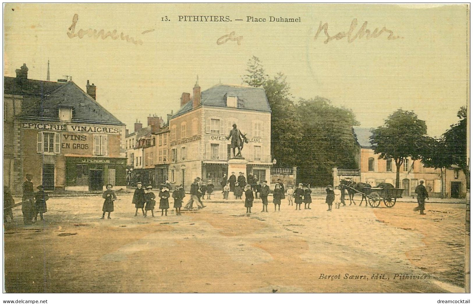 45 PITHIVIERS. Epicerie Place Duhamel. Superbe Carte Toilée 1907 Café De La Porte D'Orléans - Pithiviers