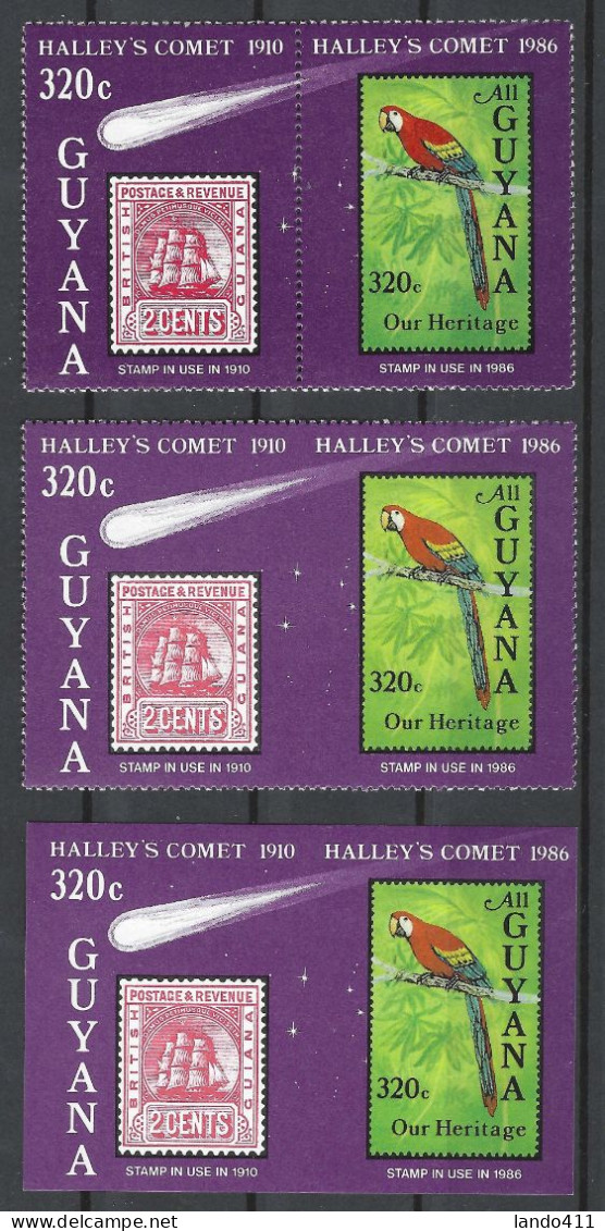 Giyana 1986 Halley's Comet  Parrot  Ship Complete Issue / ** - Guyane (1966-...)