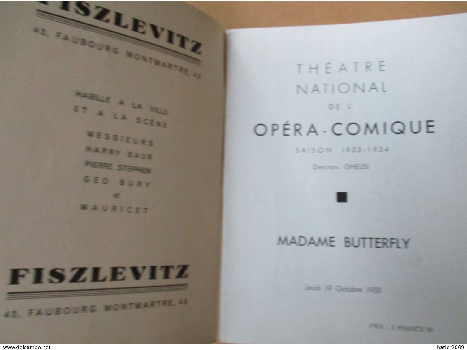 Programme THEATRE NATIONAL De L'Opera Comique "Madame BUTTERFLY" - 19 Octobre 1933 - Saison 1933 1934 - 32 Pages - Programmes