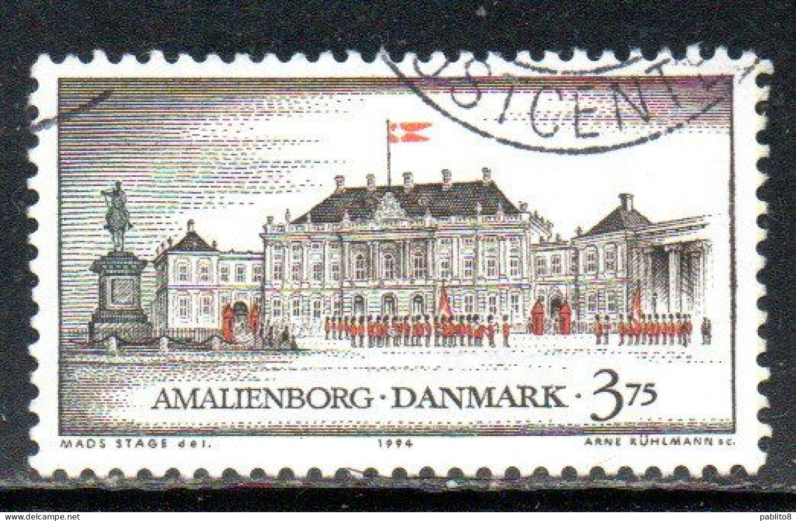 DANEMARK DANMARK DENMARK DANIMARCA 1994 CASTLES AMALIENBORG COPENHAGEN CASTLE 3.75k USED USATO OBLITERE' - Oblitérés
