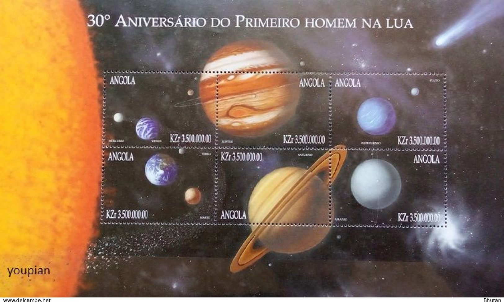 Angola 1999, 30th Anniversary Of The First Manned Moon Landing - Planets, MNH S/S - Angola