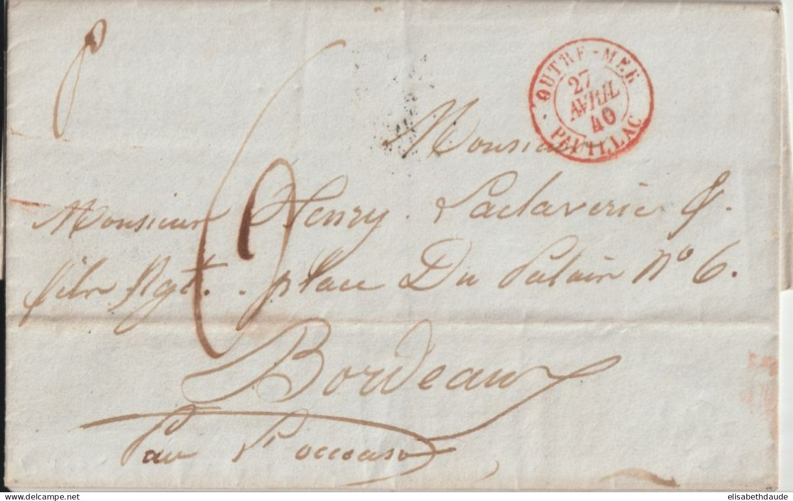 1840 - CHILI / MARITIME - LETTRE SC De SANTIAGO Par PAQUEBOT Avec ENTREE OUTREMER PAR PAUILLAC => BORDEAUX - Poste Maritime