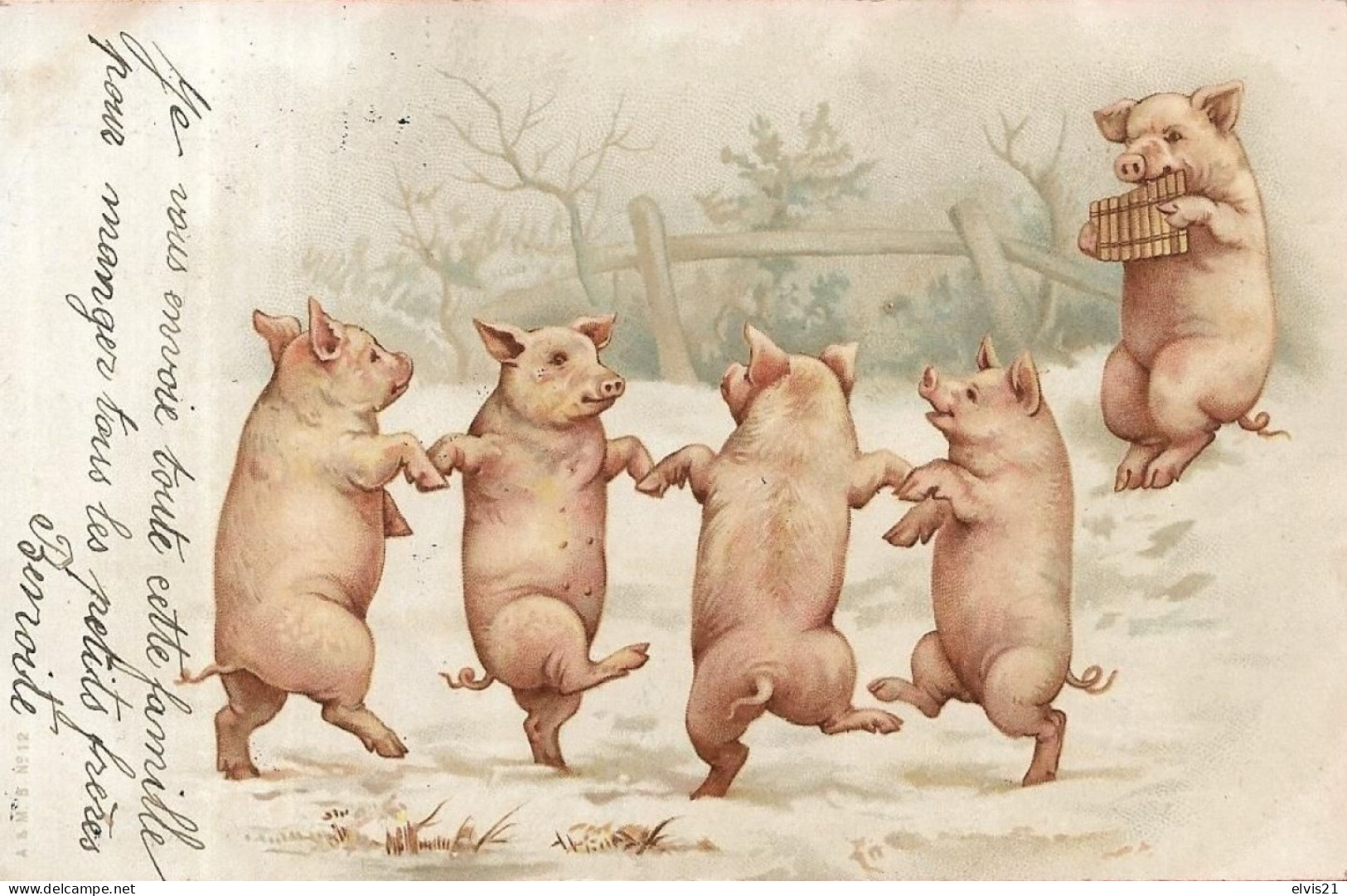 Carte Fantaisie COCHONS Qui Dansent - Schweine