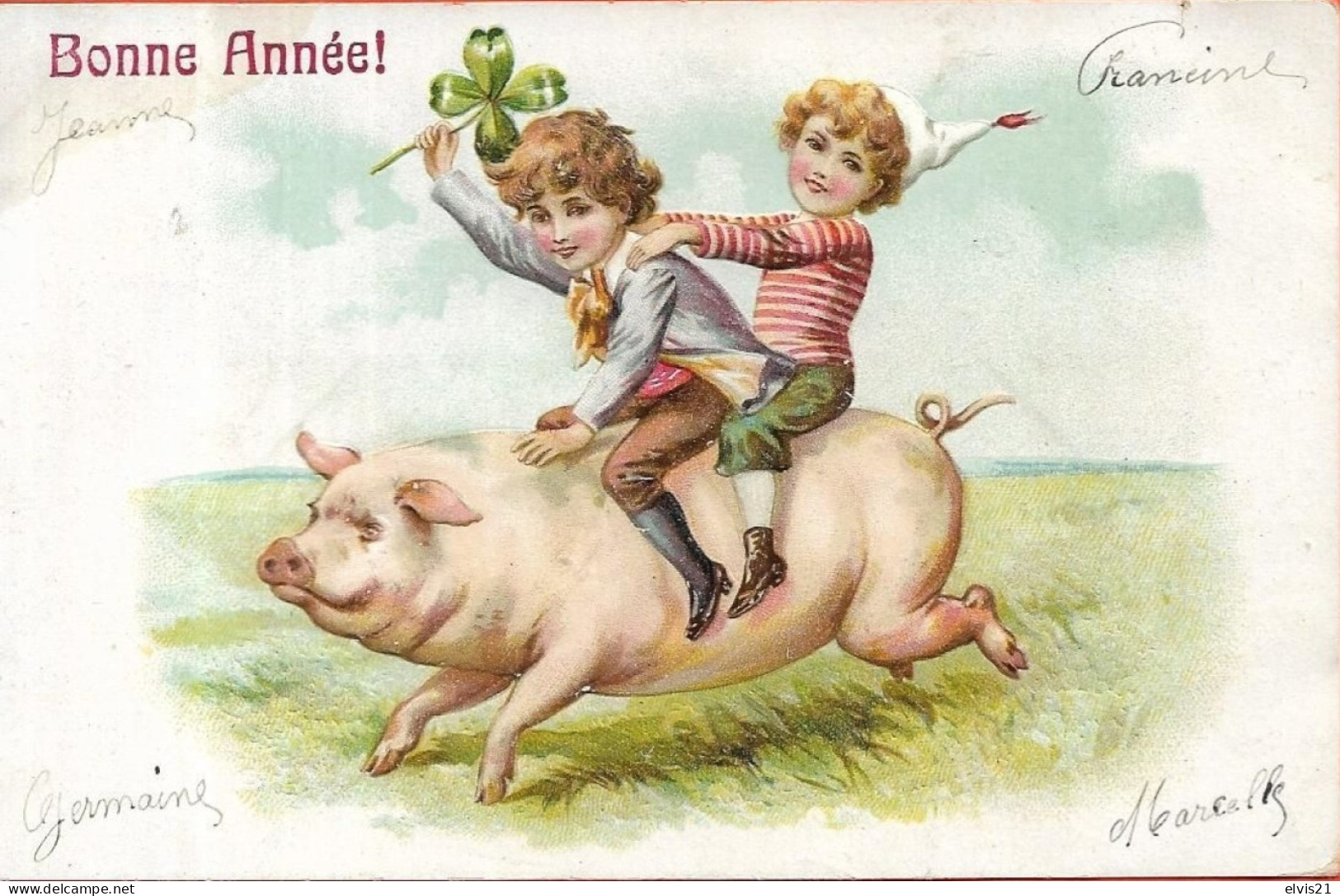 Carte Fantaisie COCHON Et Enfants - Cerdos