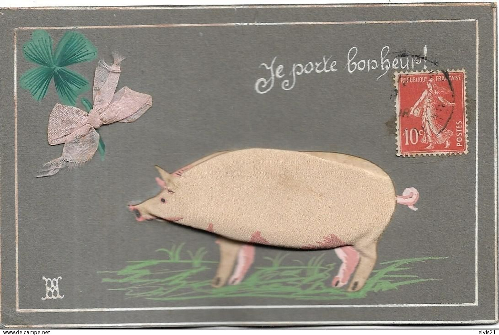 Carte Fantaisie COCHON. Je Porte Bonheur ! - Varkens