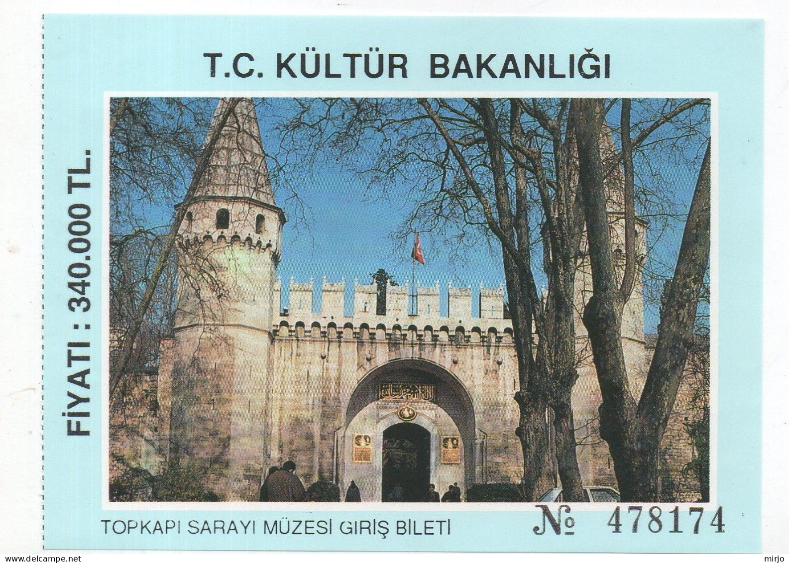 Turkey Topkapi Museum, Entrance Ticket 1996, Bileti Billet - Toegangskaarten