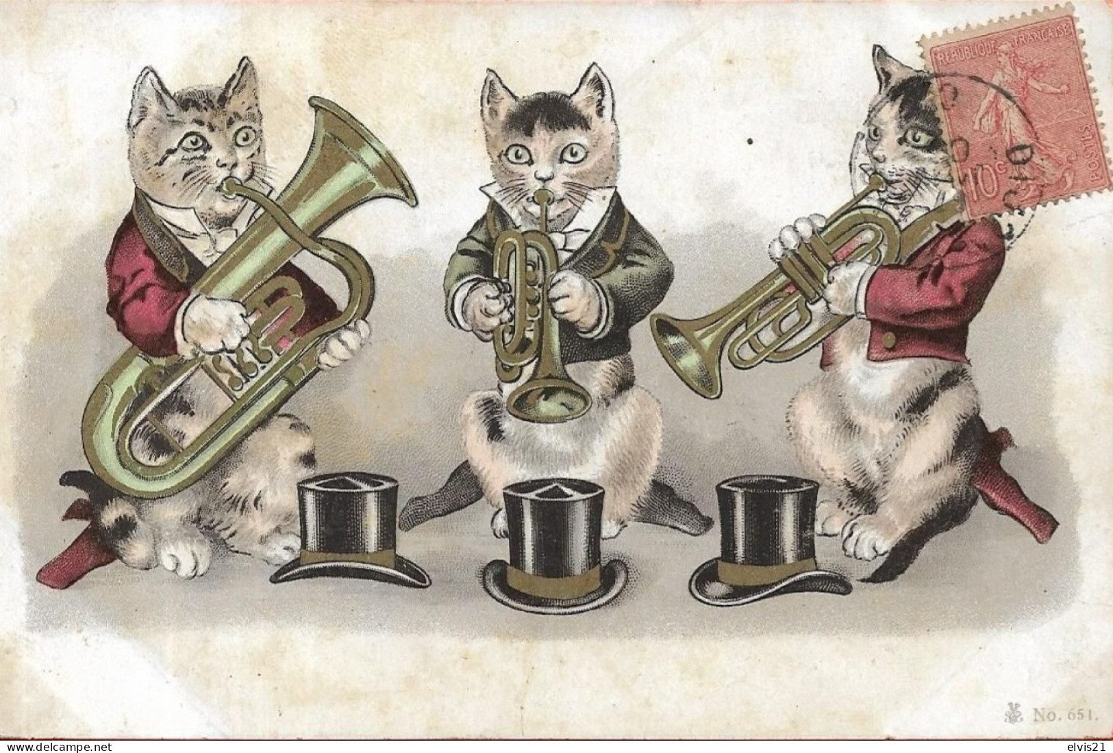 Carte Fantaisie Chats Musiciens - Katzen