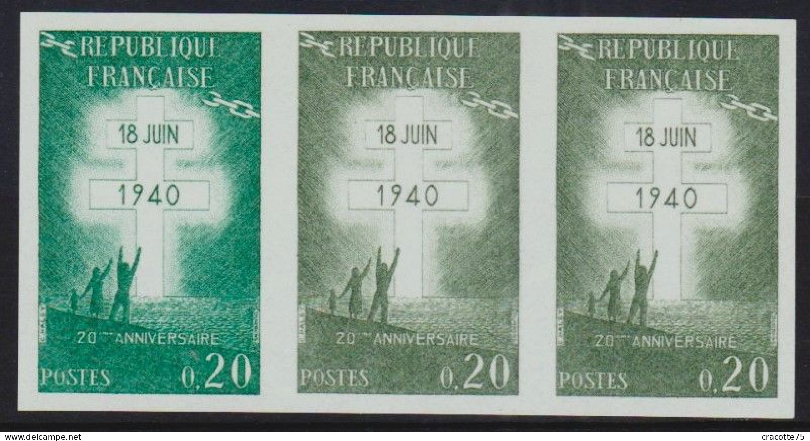 FRANCE - N°1264. 18 JUIN 1940.  Essais En Bande De 3. LUXE - Kleurproeven 1945-…