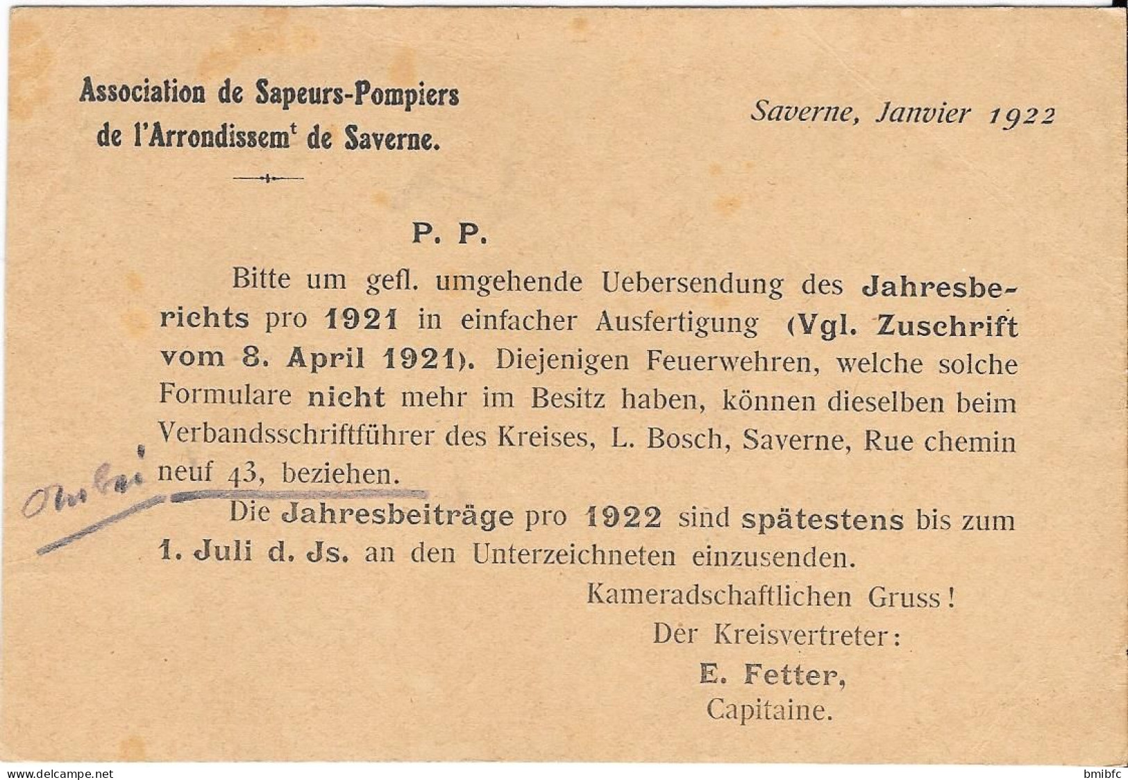 Association De Sapeurs-Pompiers De L'Arrondissement De Saverne  1922 - Saverne