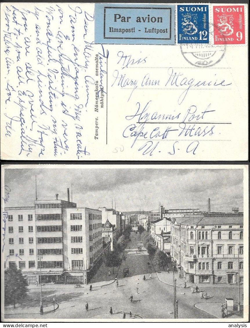 Finland Airmail Postcard Mailed To USA 1949. 21M Rate - Lettres & Documents