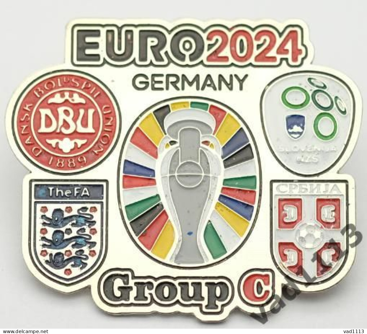 Metal Pin Badge Football EURO 2024 Group C - Denmark, England, Serbia, Slovenia. - Voetbal