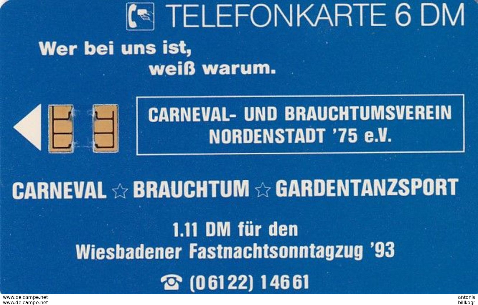 GERMANY(chip) - Cartoon, Carneval- Und Brauchtumsverein Nordenstadt "75 E.V.(K 281), Tirage 5000, 09/92, Mint - K-Series : Serie Clientes