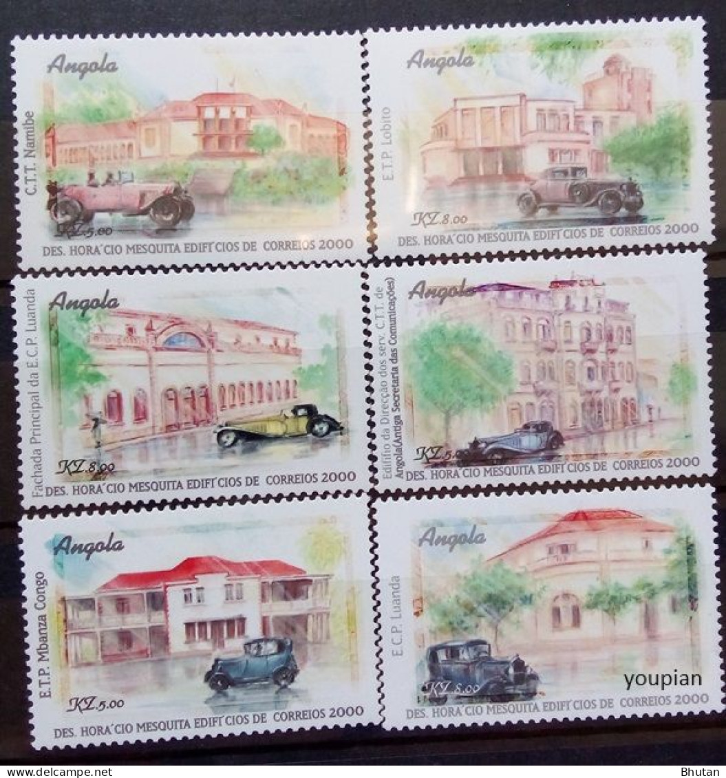 Angola 2000, Historic Cars In Front Of Post Office Buildings, MNH Stamps Set - Angola