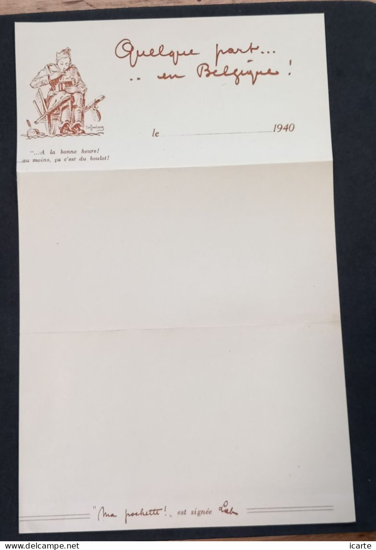 Enveloppe De Franchise Militaire Avec Lettre Illustrée " Quelque Part En Belgique ; A La Bonne Heure! ça C'est Du Boul " - Guerre De 1939-45