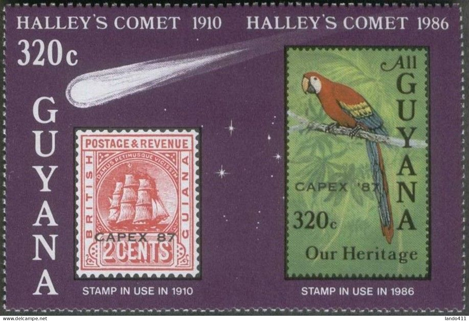 Guyana 1987 Halley's Comet  Parrot  Ship Overprinted CAPEX 87  Mnh / ** - Guyane (1966-...)