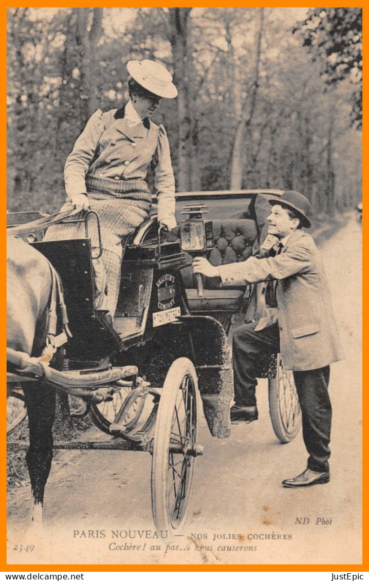 PARIS # Taxi-Fiacre # Cochère ! Au Pas... Nous Causerons - Taximètre - Valentin's Company Cpa 1908 - Taxis & Droschken