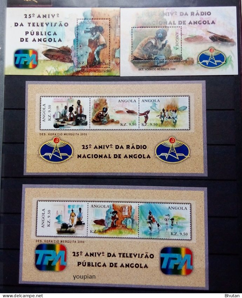 Angola 2001, 25 Years Of The National Radio And Television Company, Four MNH S/S - Angola