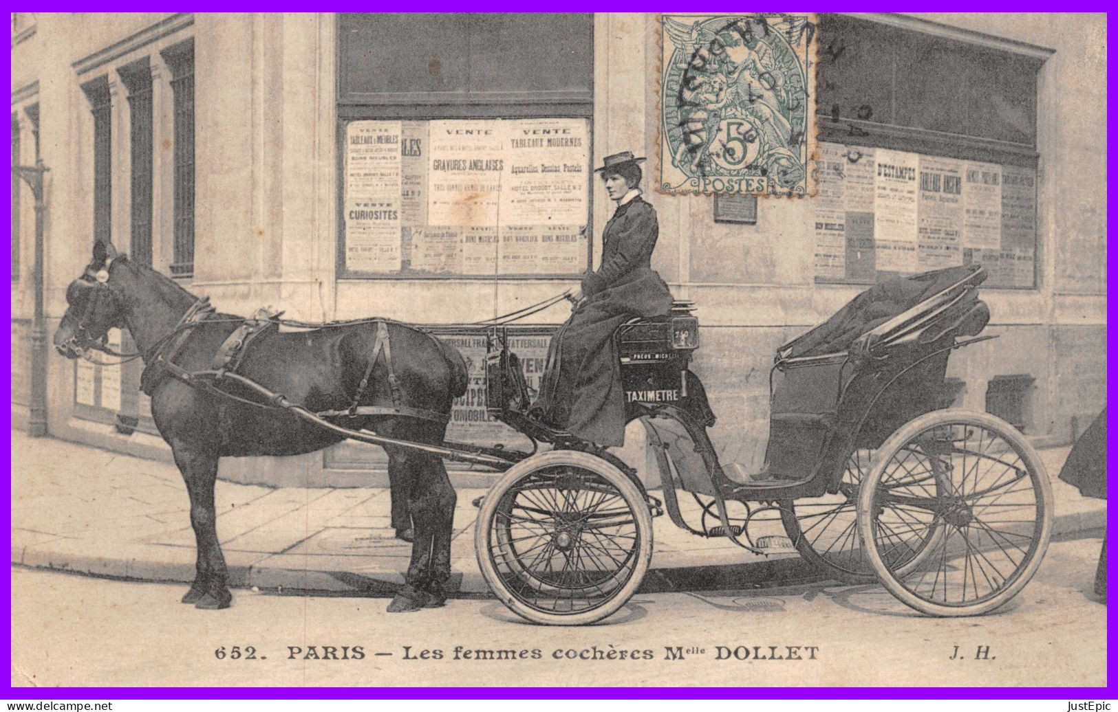 PARIS # Taxi-Fiacre # Les Femmes Cochères Melle DOLLET - Taximètre Pneus Michelin Cpa 1907 - Taxis & Droschken