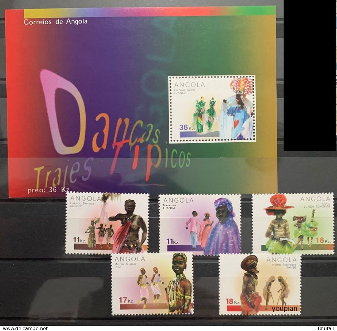 Angola 2001, Traditional Dances And Costumes, MNH S/S And Stamps Set - Angola