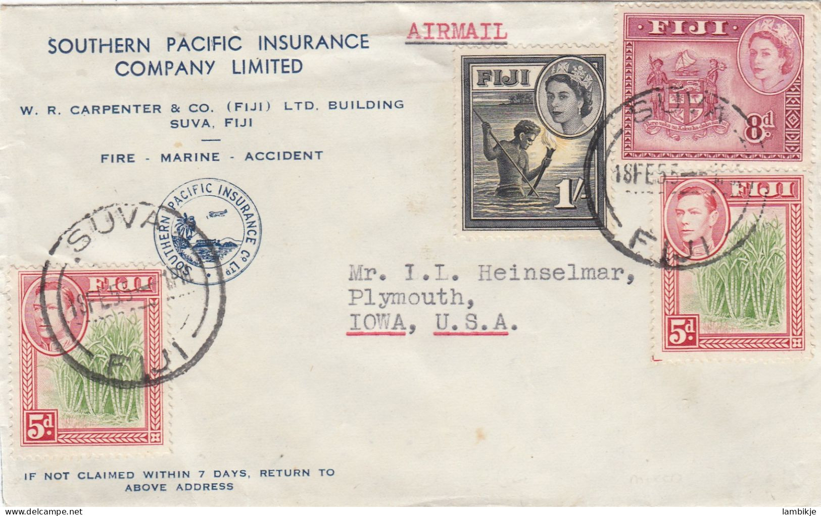 GB Fiji Islands Cover 1955 - Fidji (...-1970)