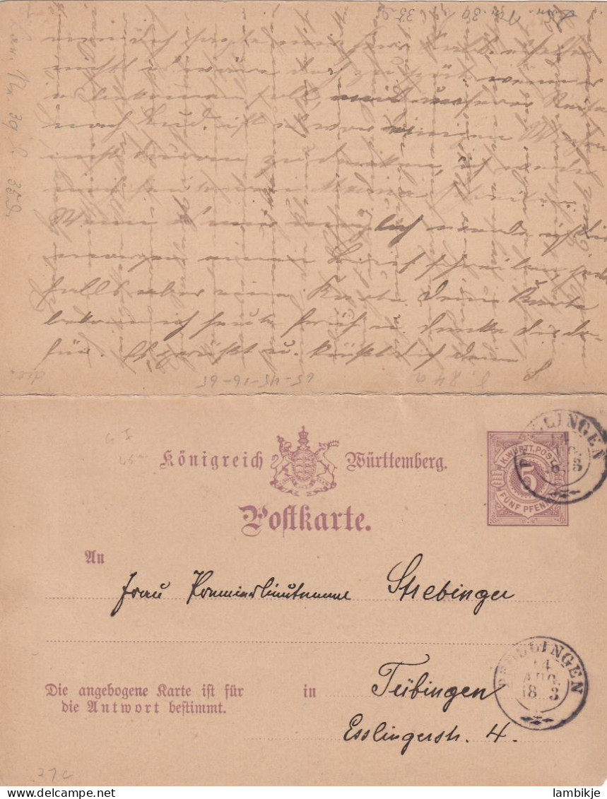 AD Wurttemberg Postkarte 1883 - Other & Unclassified