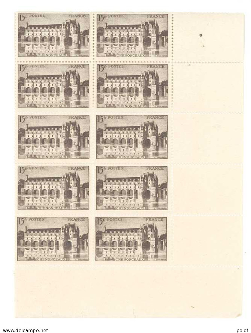 Yvert 610 - Chateau De Chenonceaux - Bloc De 10 Timbres Neufs Sans Traces De Charnières-Bord De Feuille - Autres & Non Classés