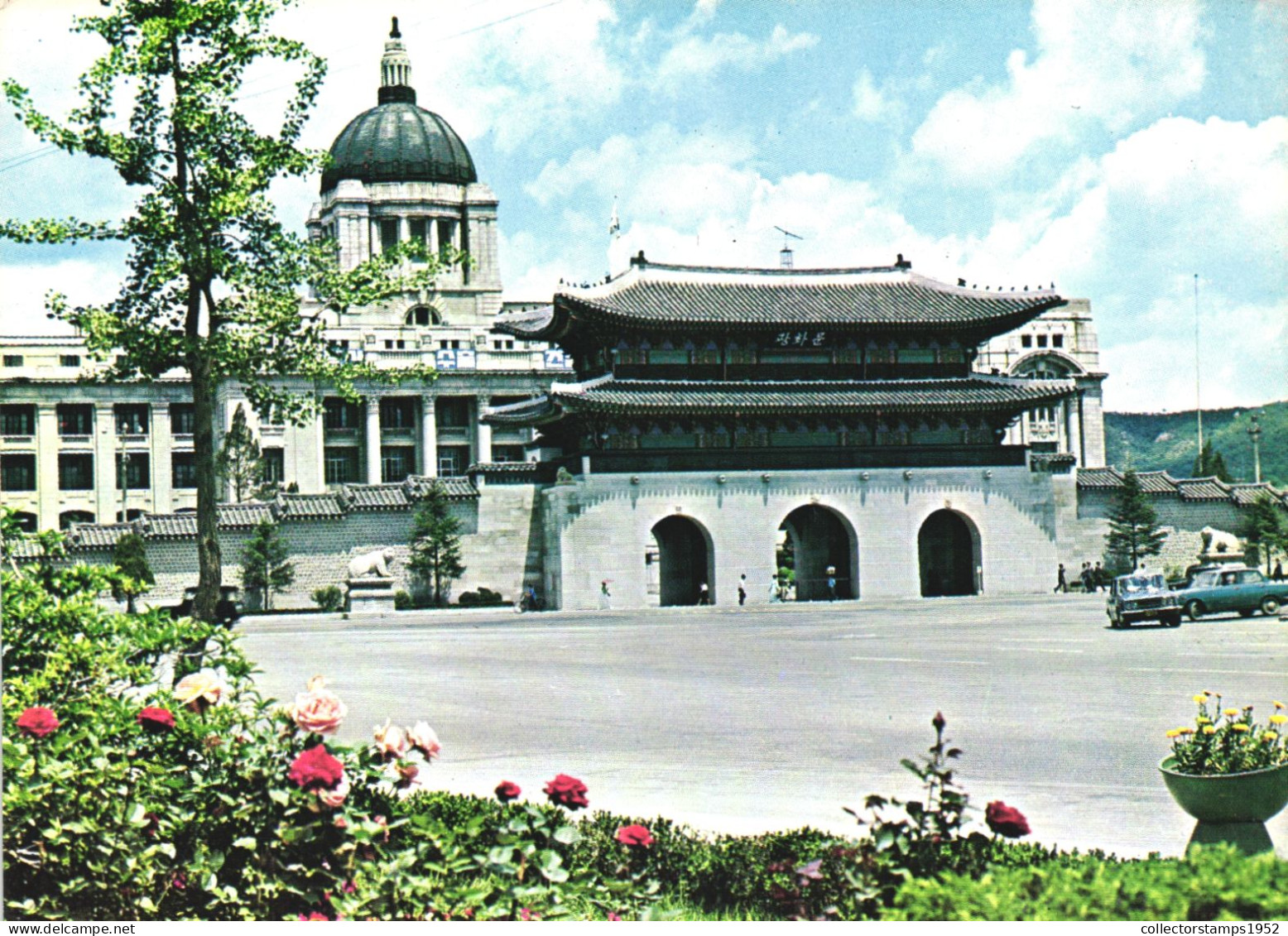 ARCHITECTURE, GWANGHWAMUN GATE, SEOUL, CARS, STATUE, GARDEN, KOREA, POSTCARD - Corée Du Sud