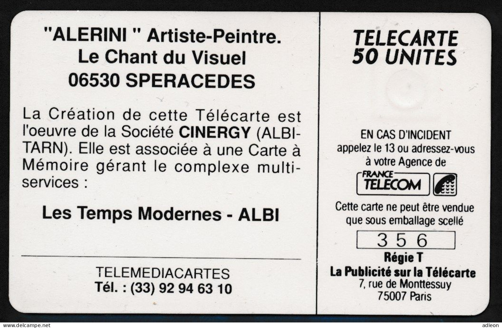 Télécartes France - Privées N° Phonecote D182 - CINERGY Oeuvre D' Alerini - Privat