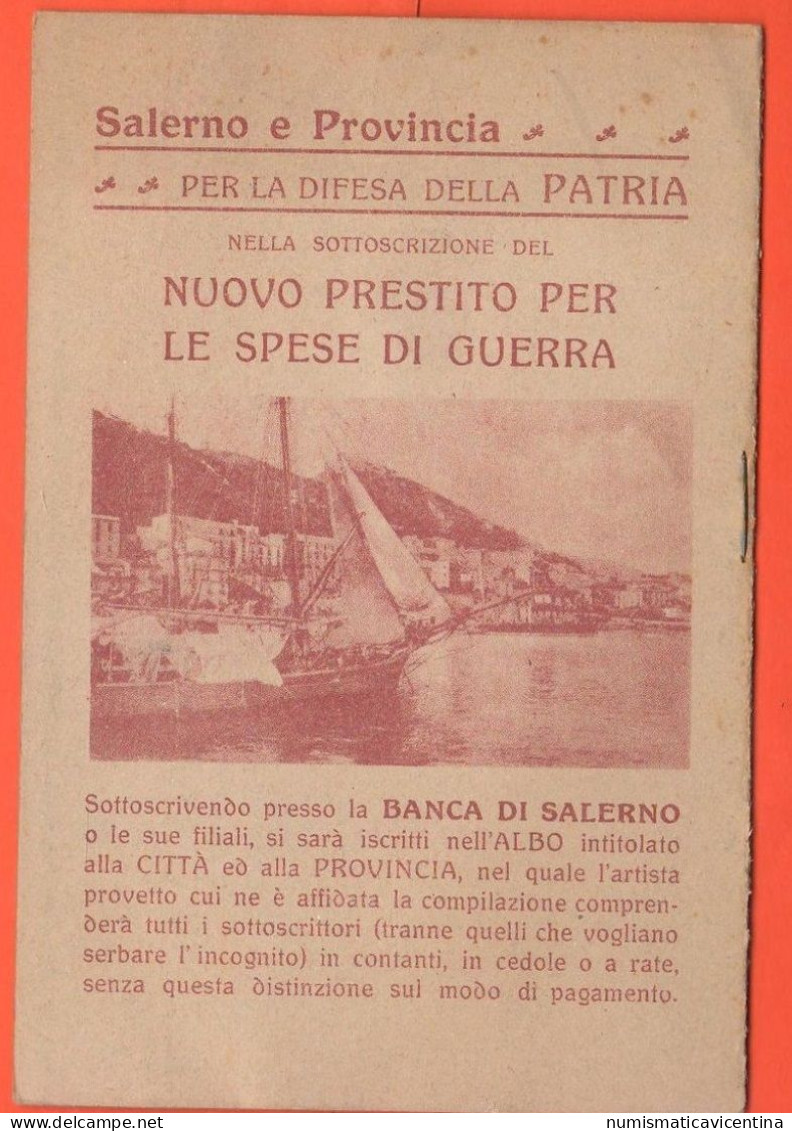 Prestiti Guerra Salerno Libretto Sottoscrizione Prestiti Alla Patria 1915 / 1918 Spese Di Guerra 1 WW - 1914-18