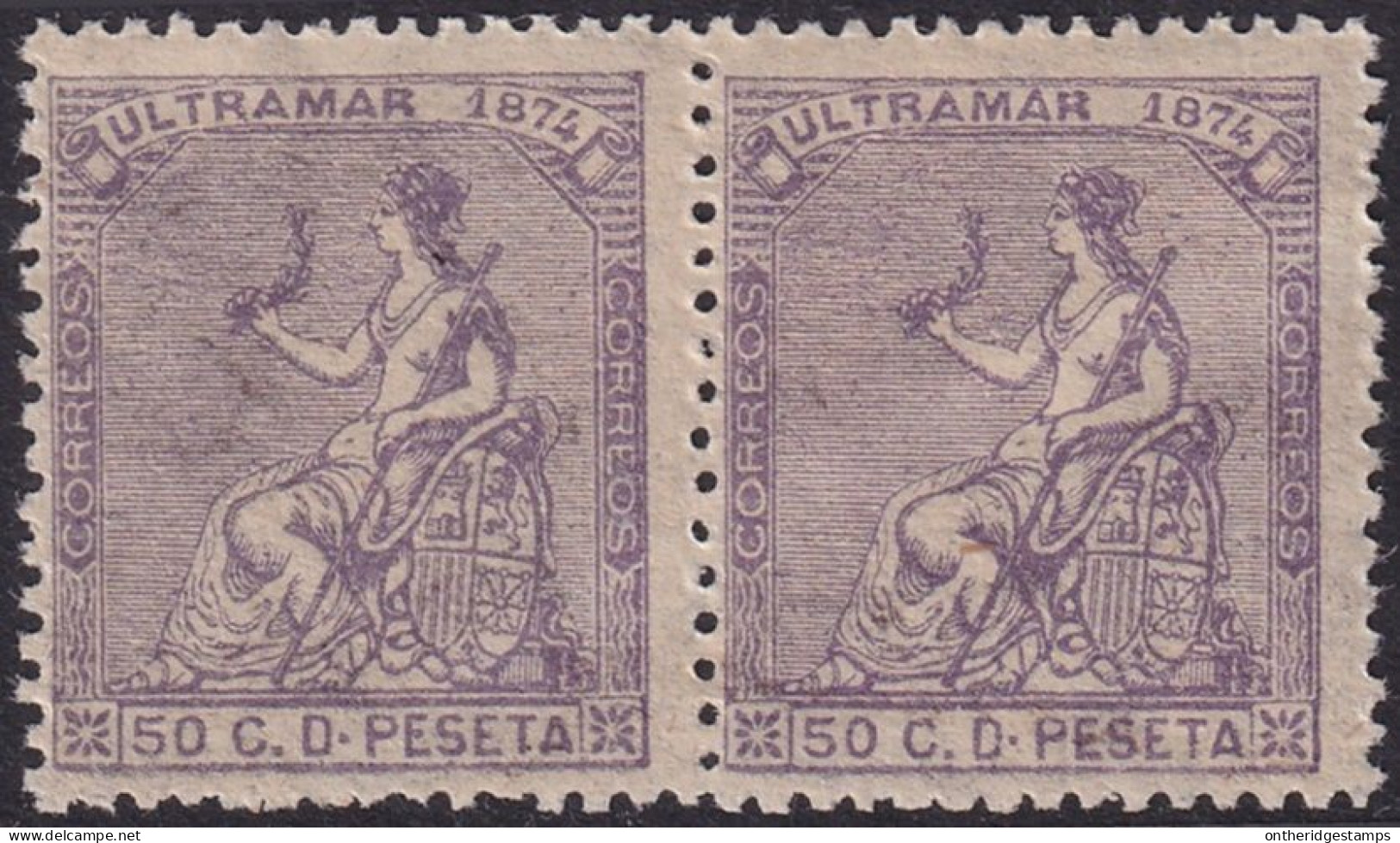 Cuba 1874 Sc 60 Ed 29 Pair MLH* Large Gum Streak  - Cuba (1874-1898)