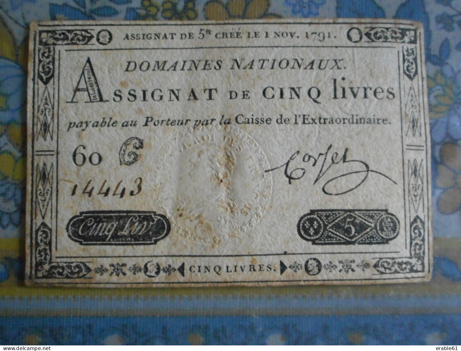 ASSIGNAT DE CINQ LIVRES Créé Le 01 Novembre 1791 - Assignats & Mandats Territoriaux