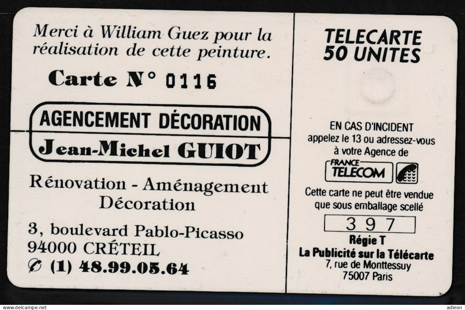 Télécartes France - Privées N° Phonecote D198 - Agence GUIOT - Oeuvre De William Guez - Privées