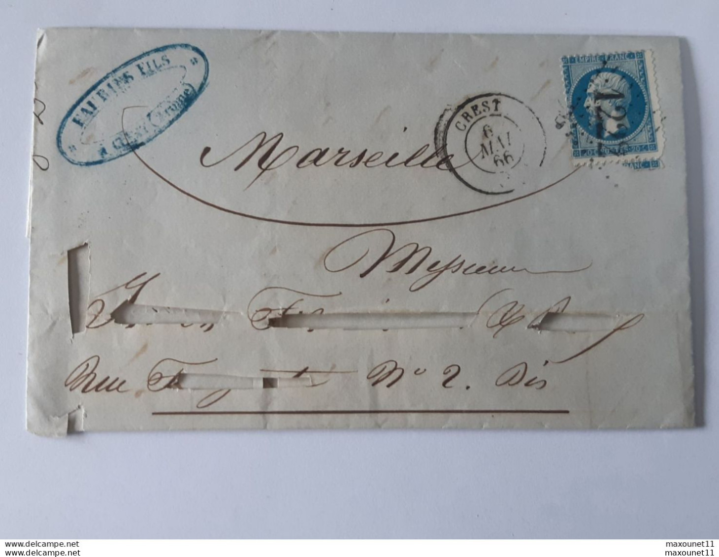 Timbre Type " Napoléon " Sur Lettre Envoyée De Crest - Drôme  Vers Marseille Le 6 Mai 66 .. Lot135 . - 1863-1870 Napoléon III. Laure