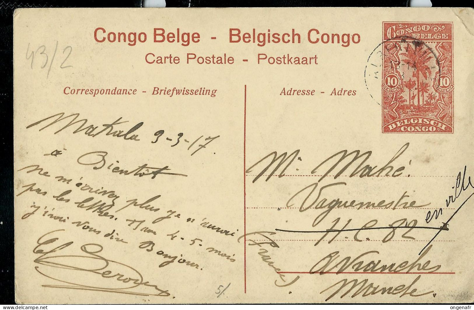 Carte Avec Vue: N° 43 - 2 ( Katanga - Elisabethville - La Pose Du Rail - Railways) Obl. MAKALA  09/03/1917 - Entiers Postaux