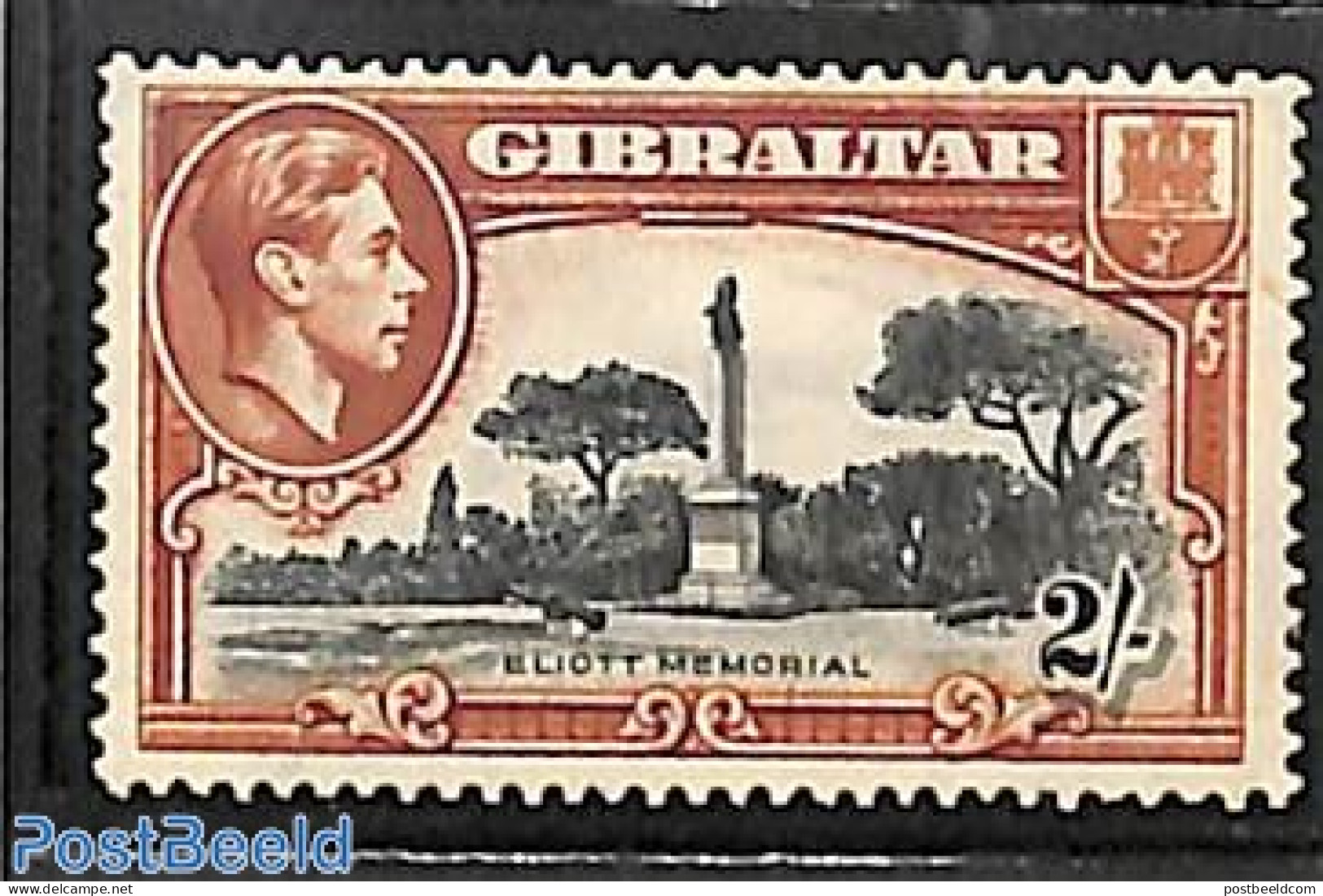 Gibraltar 1938 2Sh, Perf. 14, Stamp Out Of Set, Unused (hinged), Art - Sculpture - Sculpture