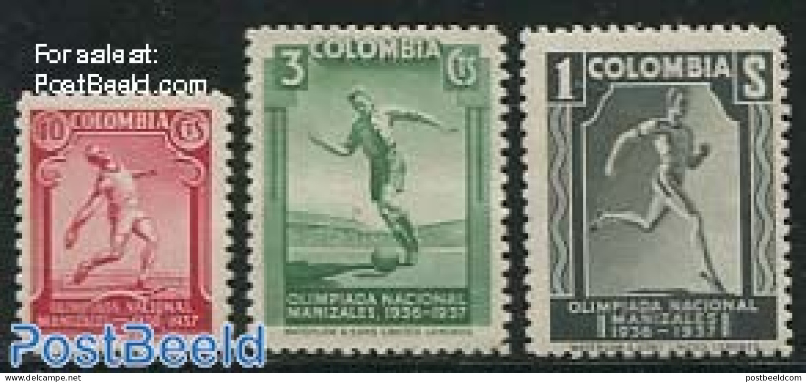 Colombia 1937 National Olympics 3v, Mint NH, Sport - Athletics - Football - Sport (other And Mixed) - Athlétisme