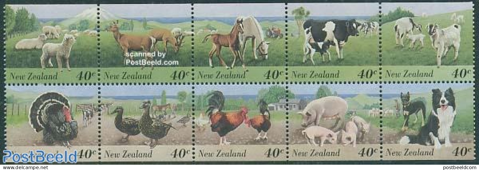 New Zealand 1995 Farm Animals 10v [++++], Mint NH, Nature - Cattle - Dogs - Horses - Poultry - Ongebruikt