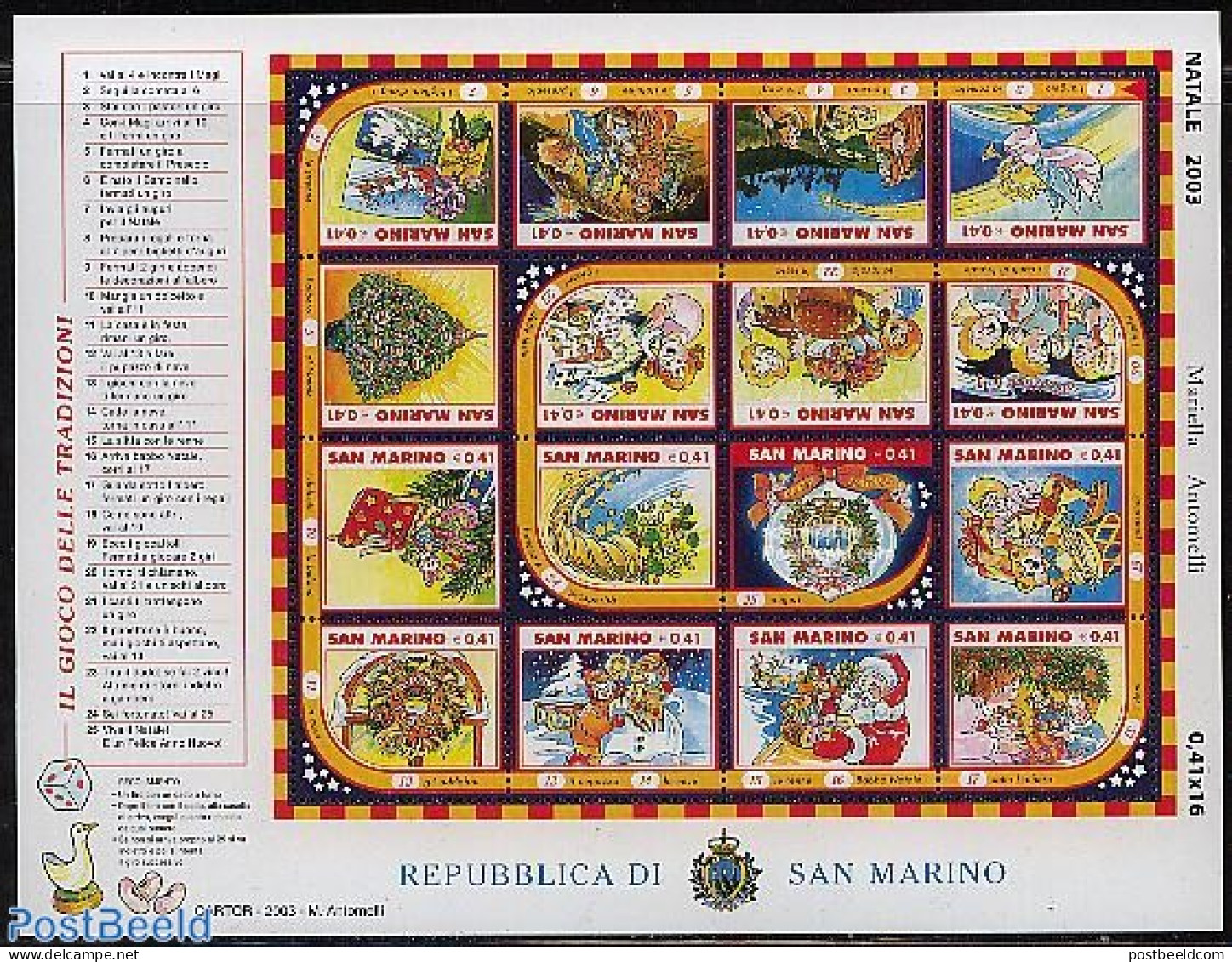 San Marino 2003 Christmas 16v M/s, Mint NH, Nature - Religion - Camels - Christmas - Unused Stamps
