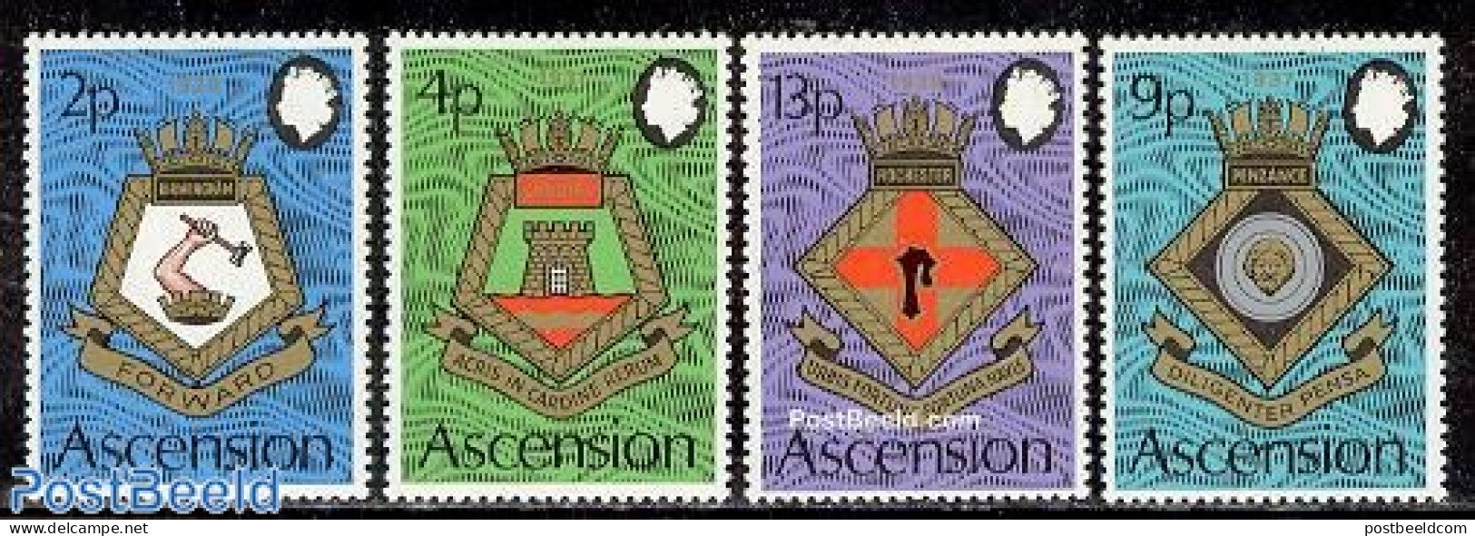 Ascension 1973 Royal Navy Naval Arms (V) 4v, Mint NH, History - Coat Of Arms - Ascension (Ile De L')